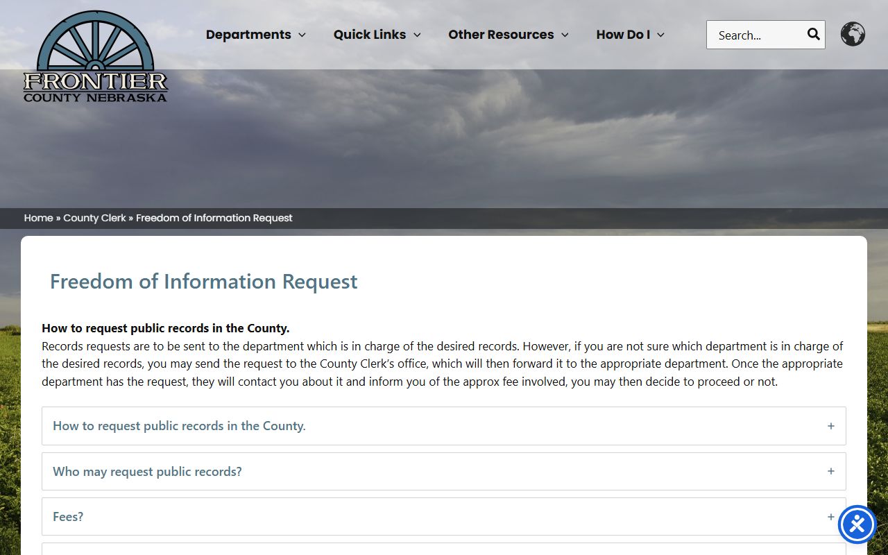 Frontier County Jail records request routing through county FOI page