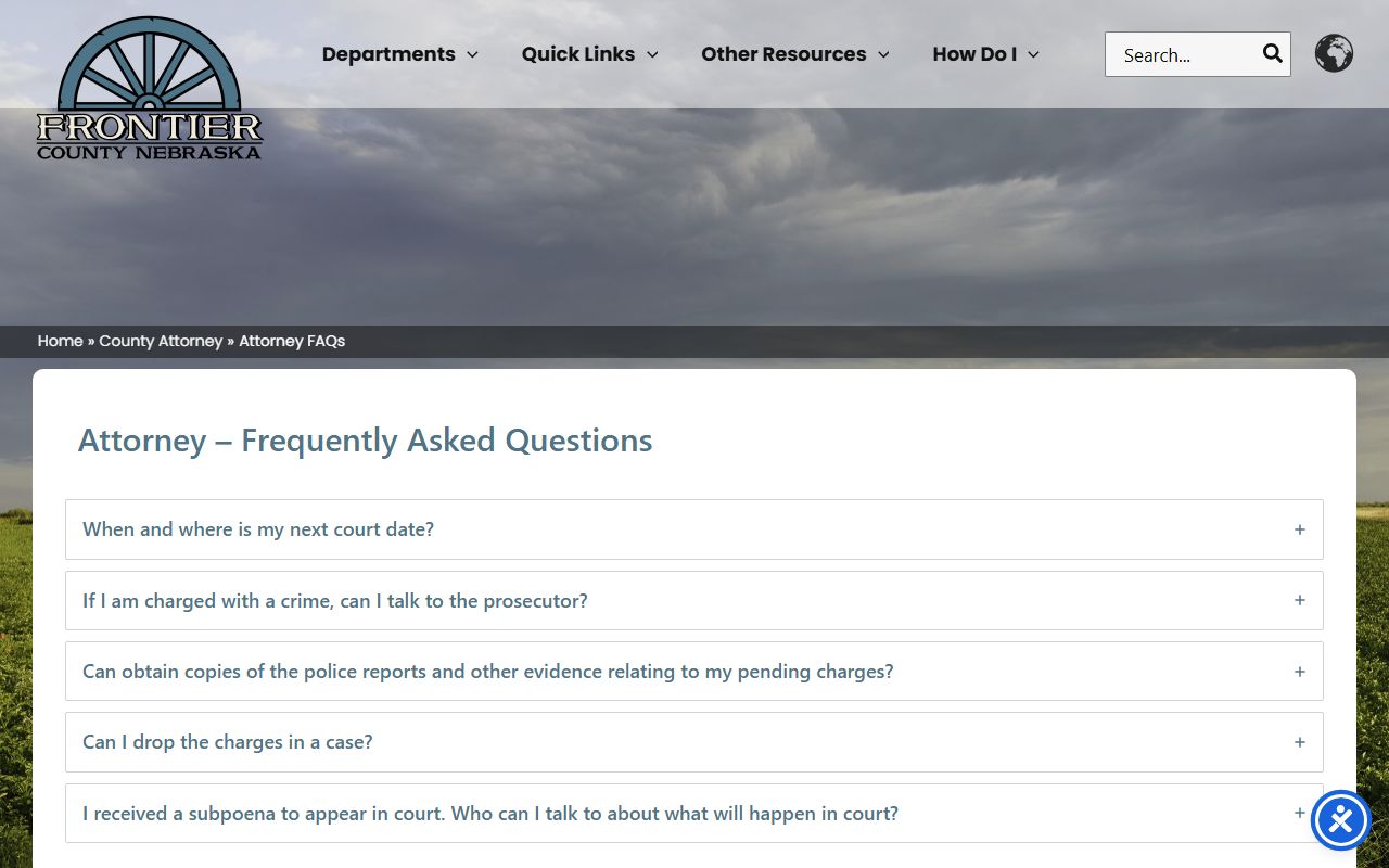 Frontier County Attorney FAQ evidence copies for court records after jail arrest